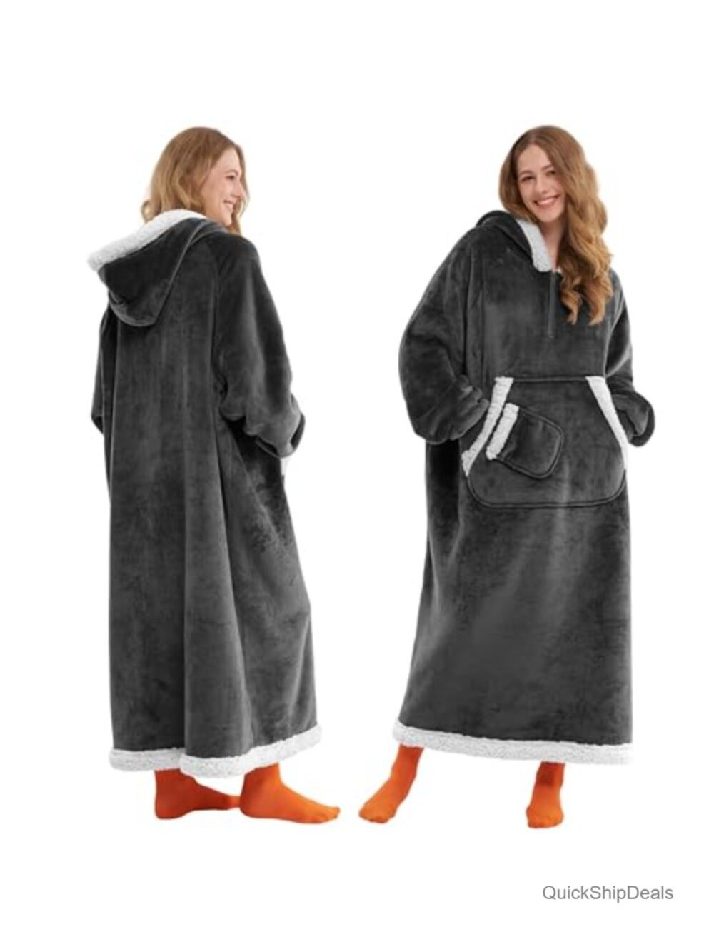 Sherpa Fleece Wearable Blanket Hoodie Adult Long Sleeve Pull-On